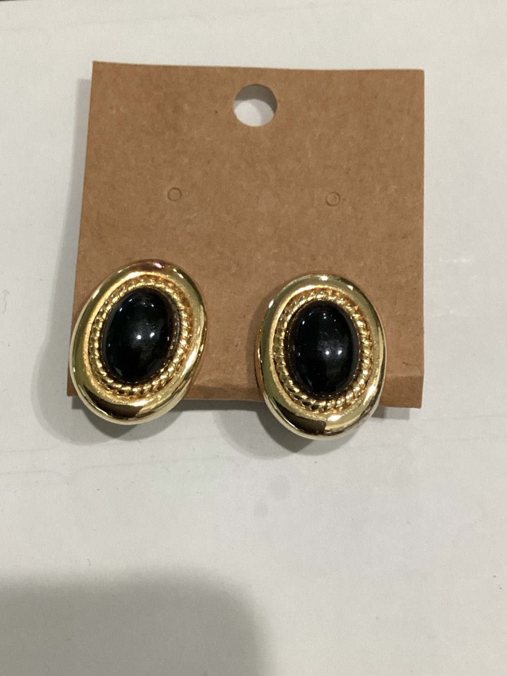 Gold and Black Oval Clip-On Earrings - Classic Women's Jewelry